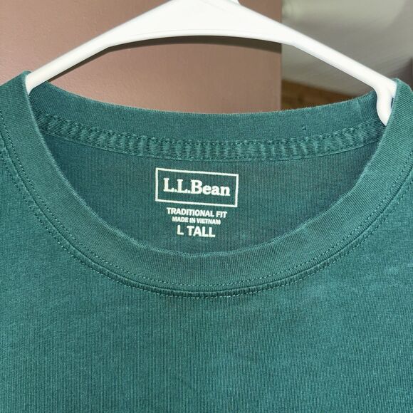 LL Bean Men L Tall Unshrinkable Tee Green Traditional 100% Cotton Casual Crew - Picture 2 of 7
